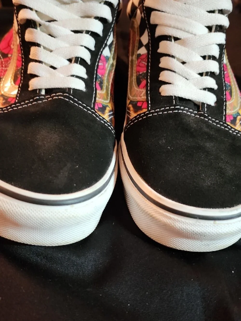 Men's Black & Pink Floral Leopard VANS Casual Sneakers Sz. 9.5